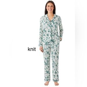 MEMBERS MARK NWOT Women’s Knit Pajama Set, Long Sleeve/Long Pants White & Green
